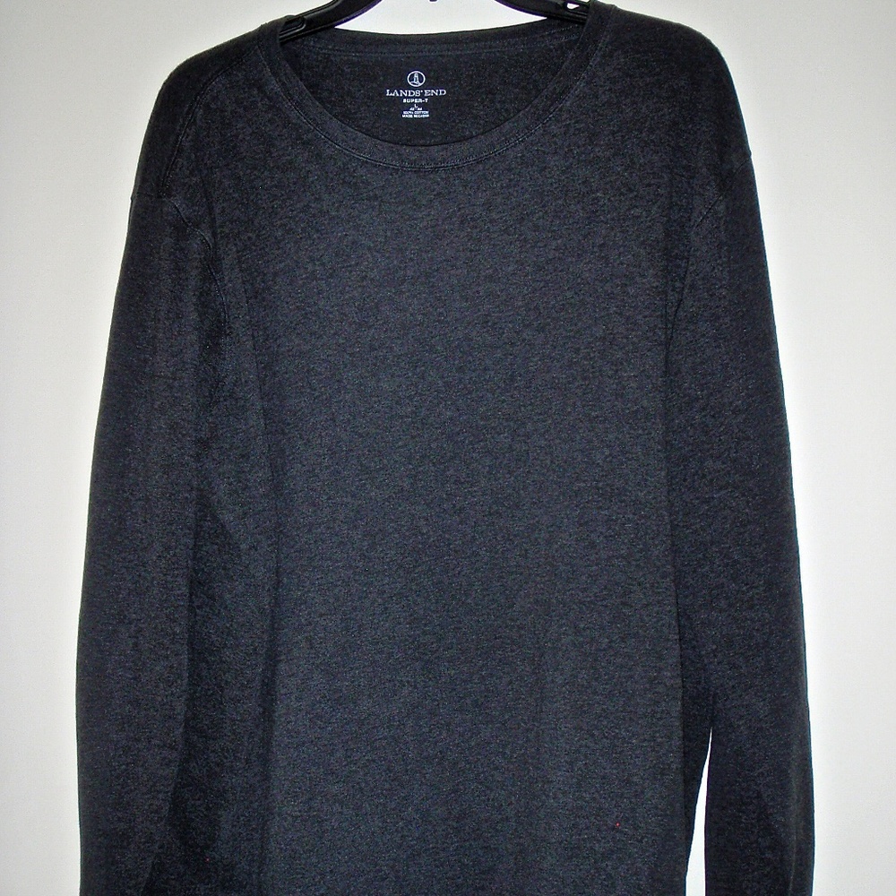 LANDS' END MENS DARK GREY LONG SLEEVED 100% COTTON PULLOVER SHIRT SIZE L